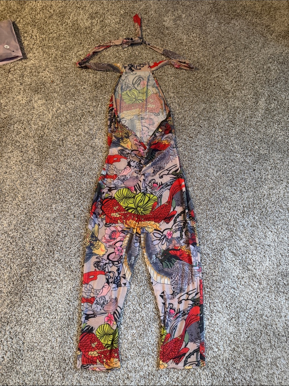 SHEIN Multicolor Halter Jumpsuit with Koi & Floral Print - Picture 2 of 2